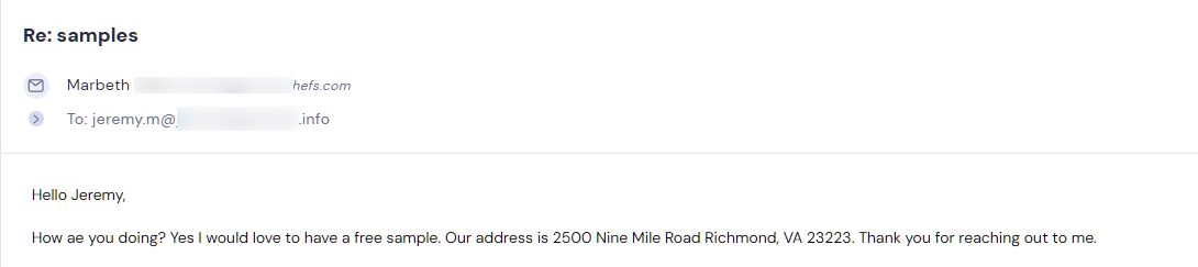 Campaign reply from retailer - retailer sample request 13 of 48