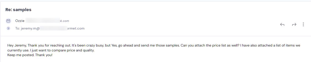 Campaign reply from retailer - retailer sample request 44 of 48