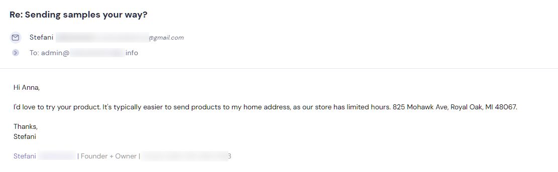 Campaign reply from retailer - retailer sample request 6 of 7