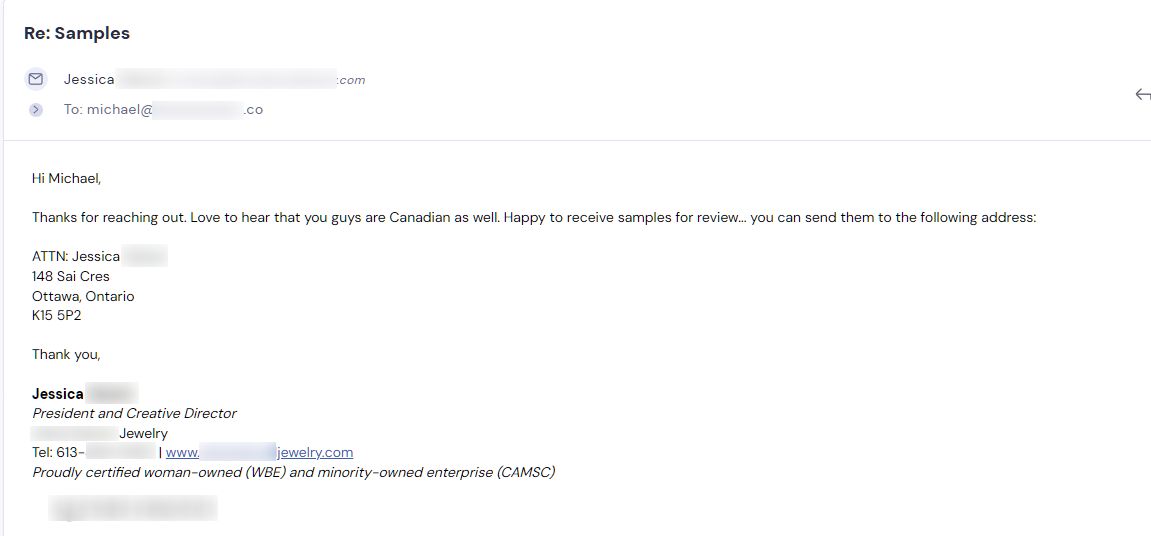 Campaign reply from retailer - retailer sample request 2 of 6