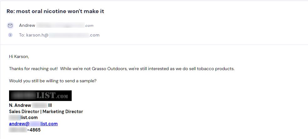 Campaign reply from retailer - retailer sample request 4 of 55