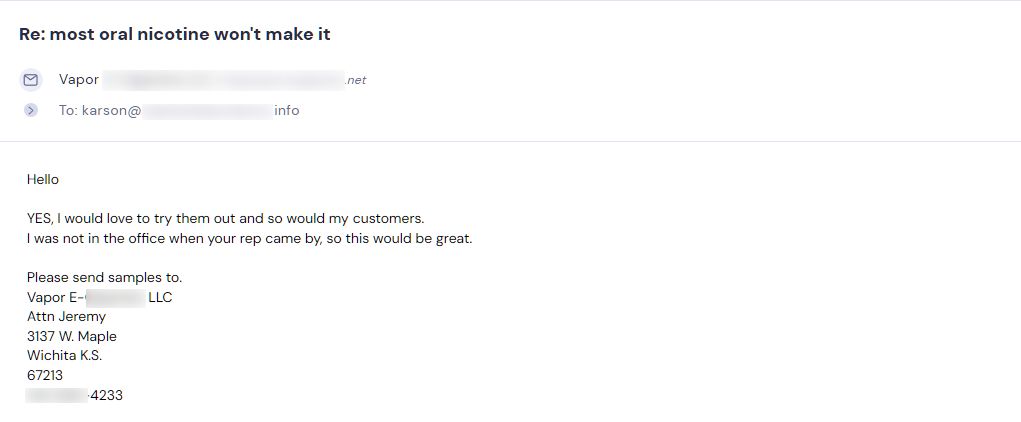 Campaign reply from retailer - retailer sample request 5 of 55
