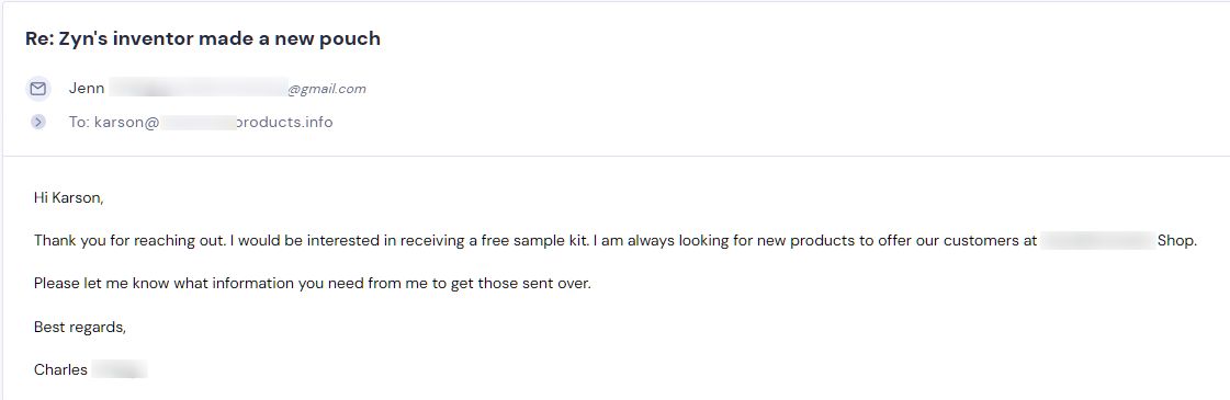 Campaign reply from retailer - retailer sample request 53 of 55