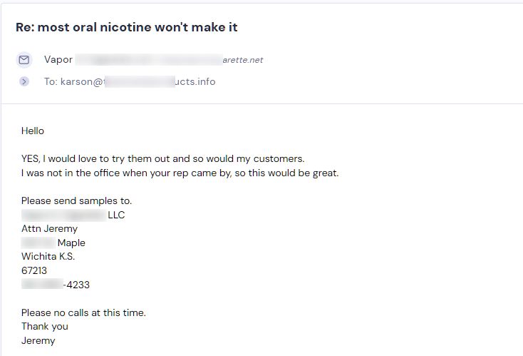 Campaign reply from retailer - retailer sample request 55 of 55
