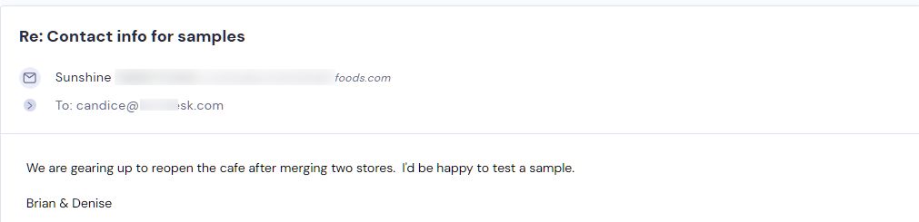 Retailer sample request from Frozen Xplosion